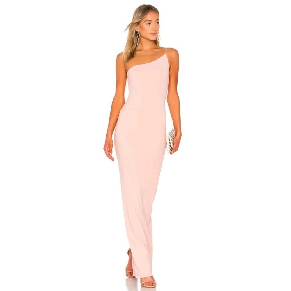 NEW Nookie Penelope Gown Asymmetric Column One Shoulder Maxi Prom Blush Pink 8